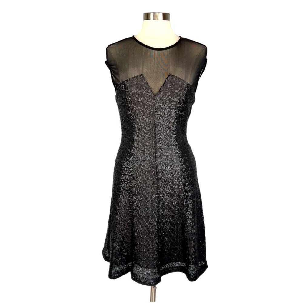 Calvin Klein Black Sheer Yoke A-Line Dress